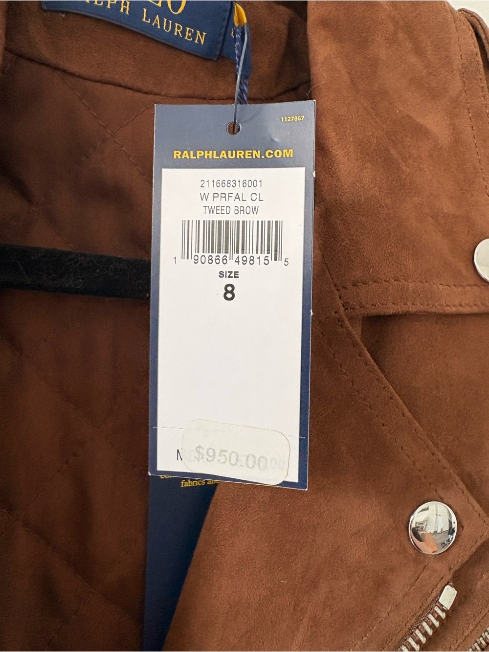 Ralph Lauren Brown Suede Moto Jacket with Silver Hardware - Picture 2 of 4